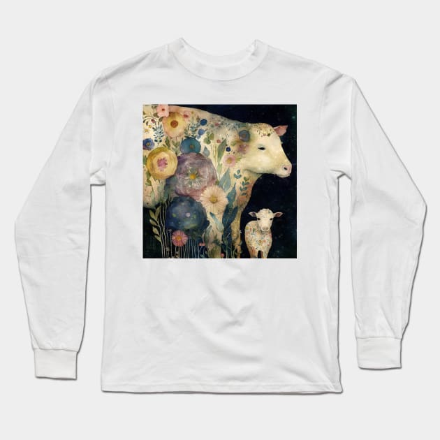Cow, Watercolor Farm Animals Long Sleeve T-Shirt by Dream and Design